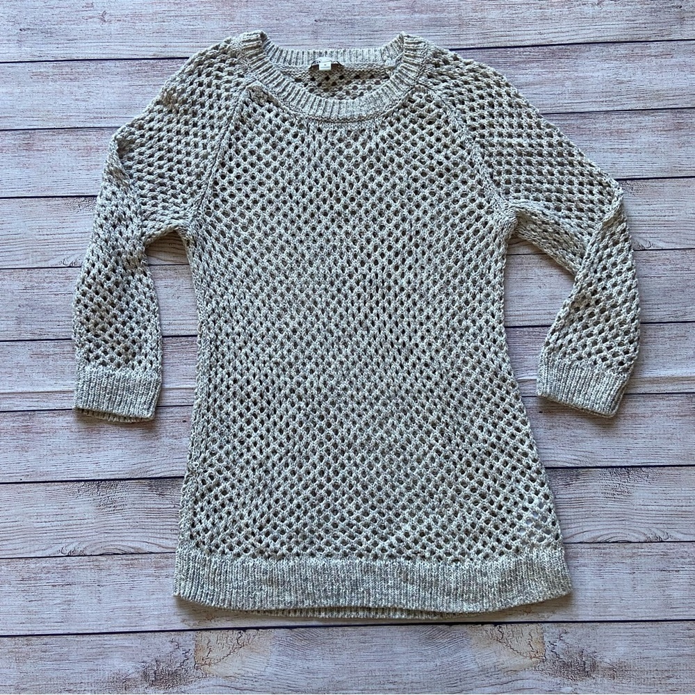 Gap Maternity Women's Size M Knit Cotton Open Stitch Sweater Beige
